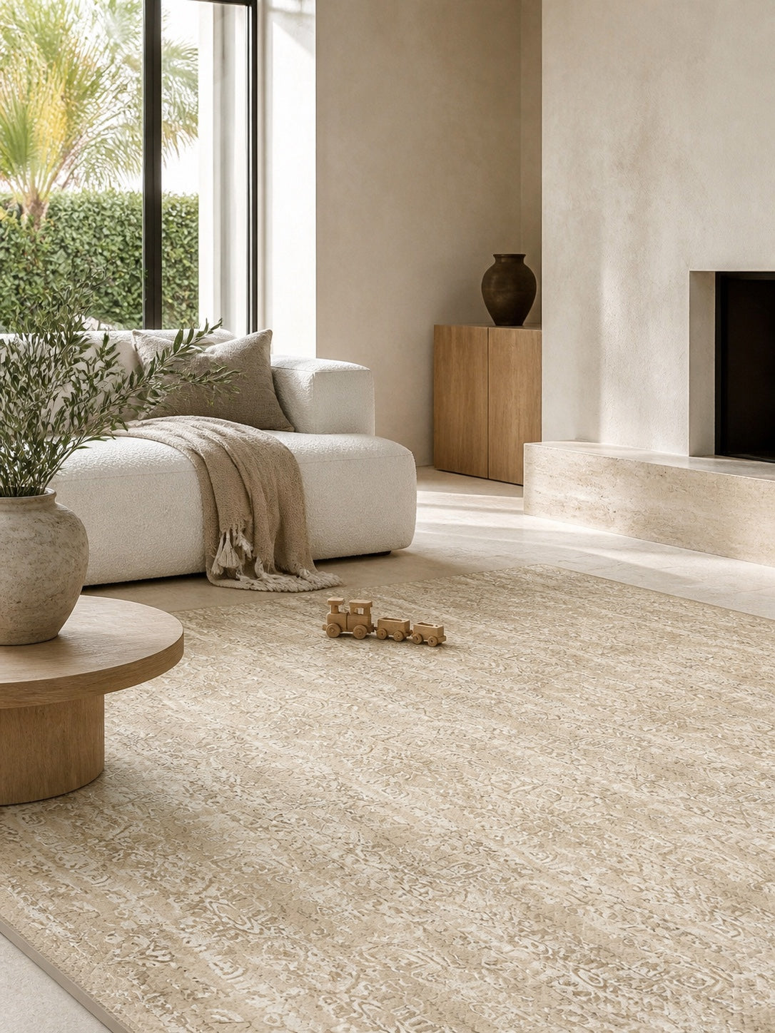 Vintage Floral designer play mat in a modern living room