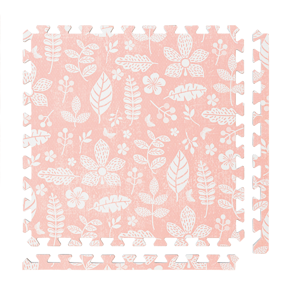 Tranquil Flower - Baby Coral play mat tiles and border pieces on white