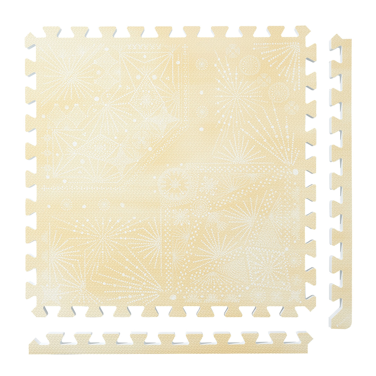 Firework - Champagne Yellow play mat tiles and border pieces on white
