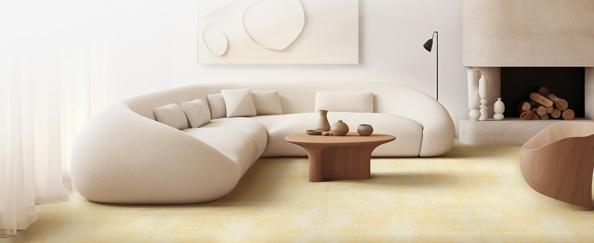 Firework - Champagne Yellow play mat in a wide room view