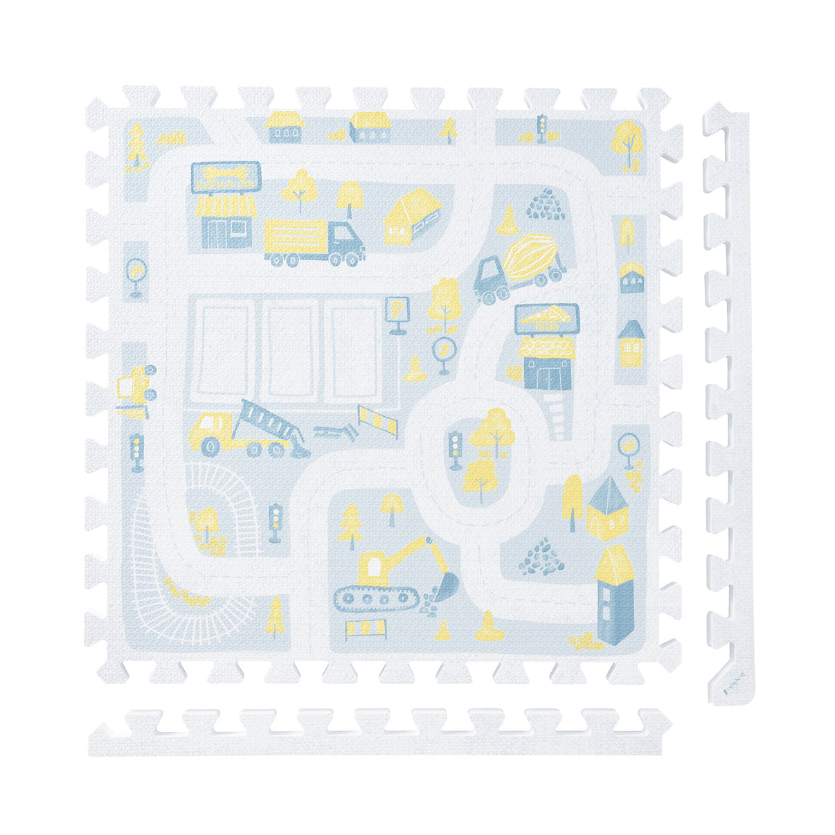 Little Builders - Pastel Blue Gray play mat tiles and border pieces on white