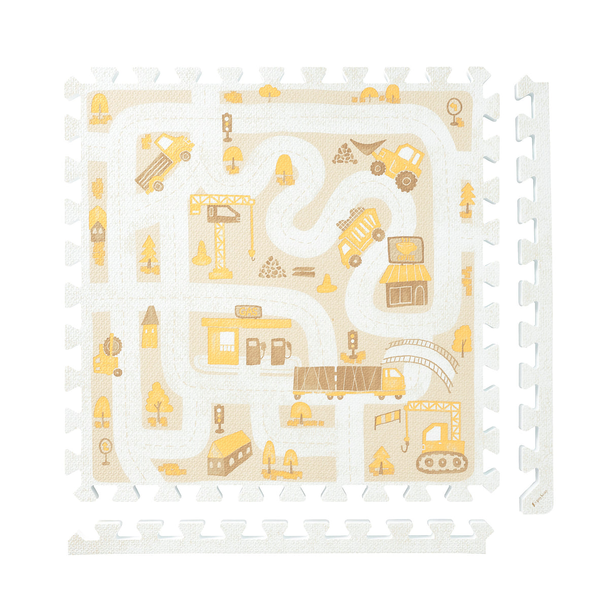 Little Builders - Warm Beige play mat tiles and border pieces on white
