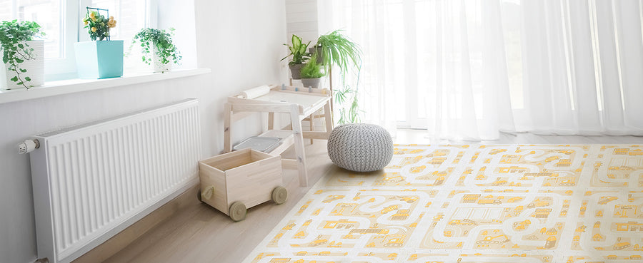 Little Builders - Warm Beige 0.5-inch play mat in a playroom