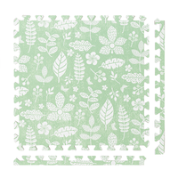 Tranquil Flower - Olive Green play mat tiles and border pieces on white
