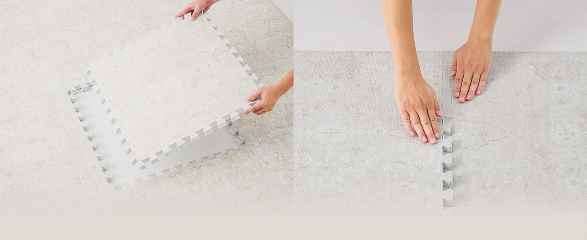 Persian Garden - Pearl Beige interlocking play mat assembly detail