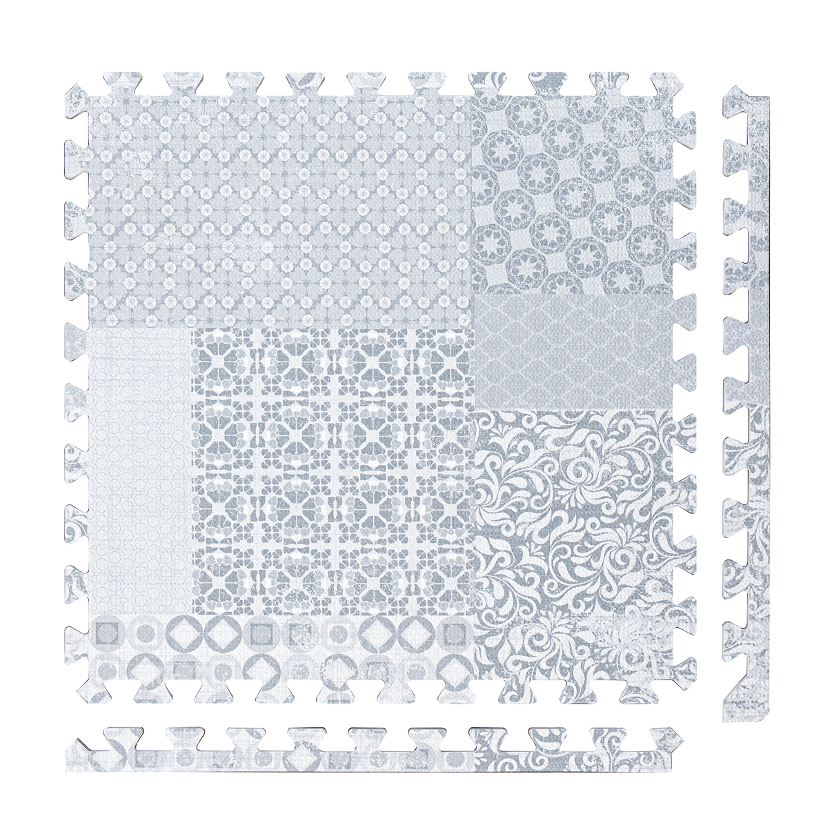 Totem - Gray play mat tiles and border pieces on white