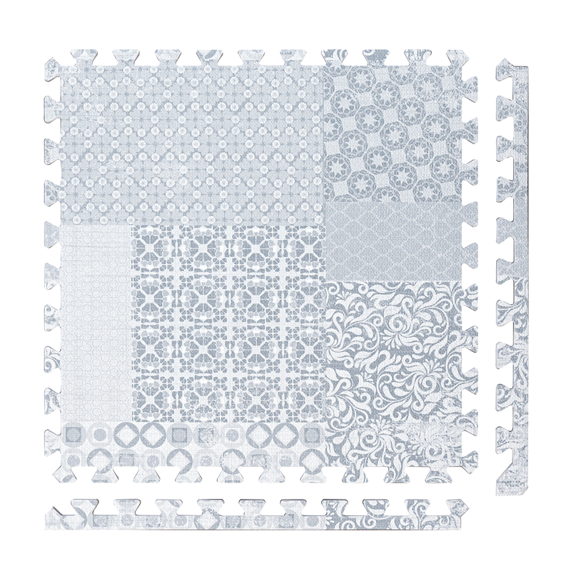 Totem - Gray play mat tiles and border pieces on white