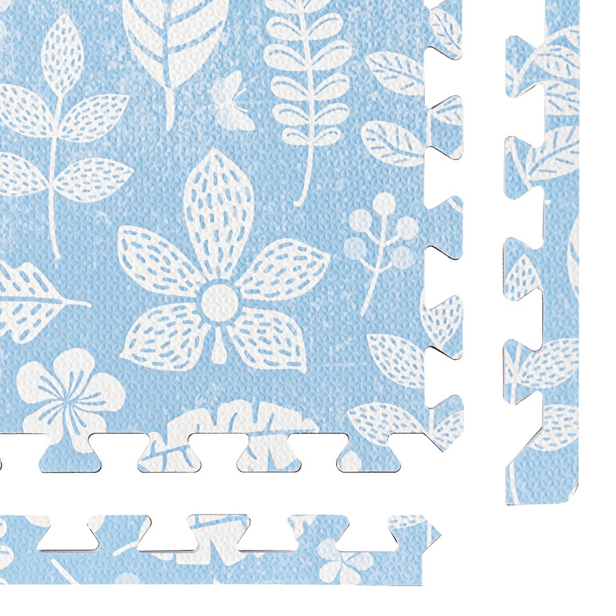 Tranquil Flower - Ocean Blue interlocking tile and border detail
