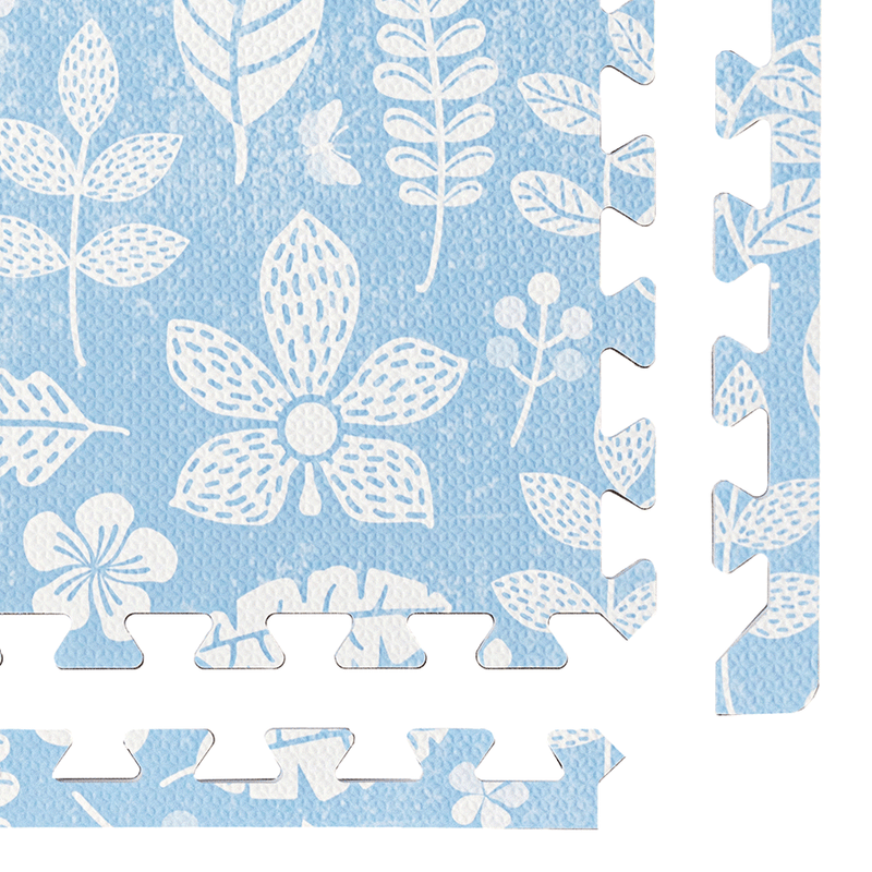 Tranquil Flower - Ocean Blue interlocking tile and border detail