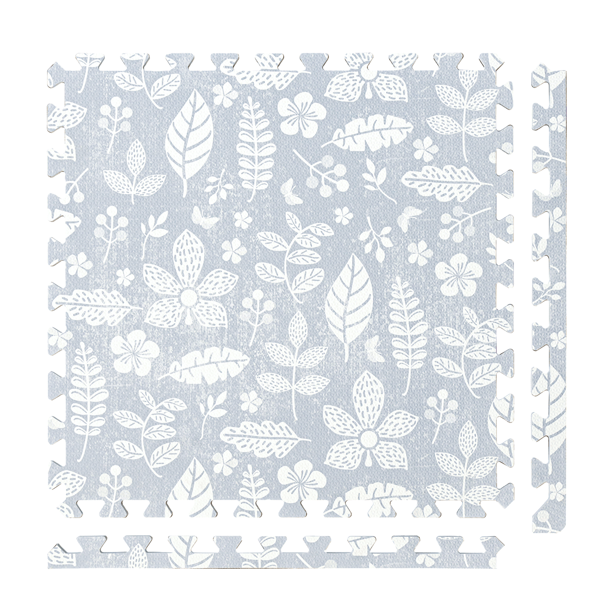 Tranquil Flower - Gray play mat tiles and border pieces on white