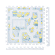 PopsyKosy Little Builders Pastel Blue Gray non-toxic EVA play mat building-block pattern interlocking tiles top view
