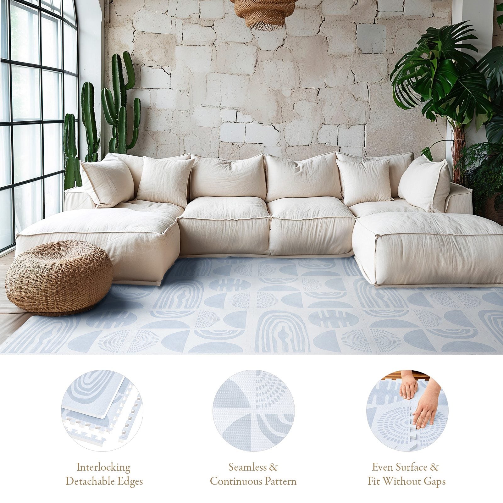 Close-up of a pure EVA PopsyKosy mat surface, texture and clean tile border